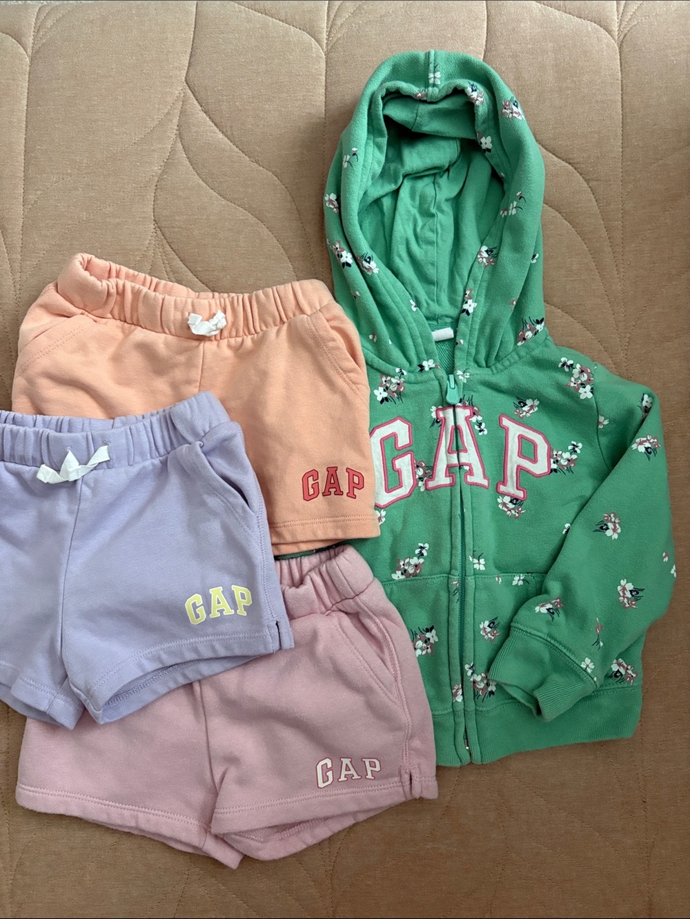 GAP Mint Green Floral Zip Hoodie with Pink & Peach Shorts